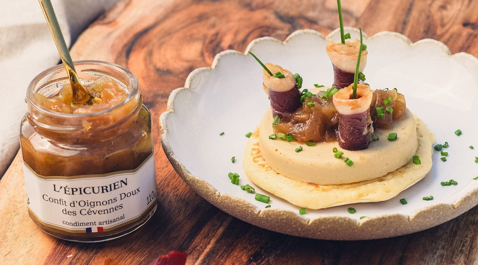 Duo de magret & foie gras sur blini maison