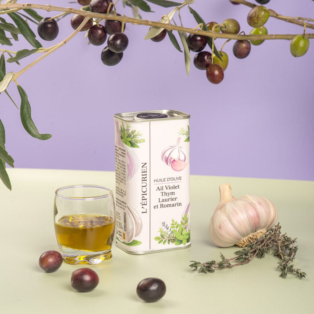 Huile d'Olive Vierge Extra infusée à l’Ail, Thym, Laurier &amp; Romarin aide culinaire L'Épicurien 