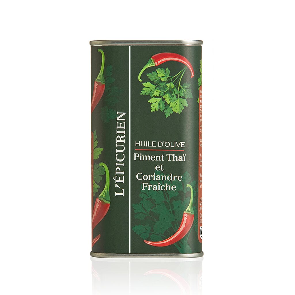 Huile d'Olive Vierge Extra infusée avec du Piment Thaï & de la Coriandre Fraîche aide culinaire L'Épicurien 