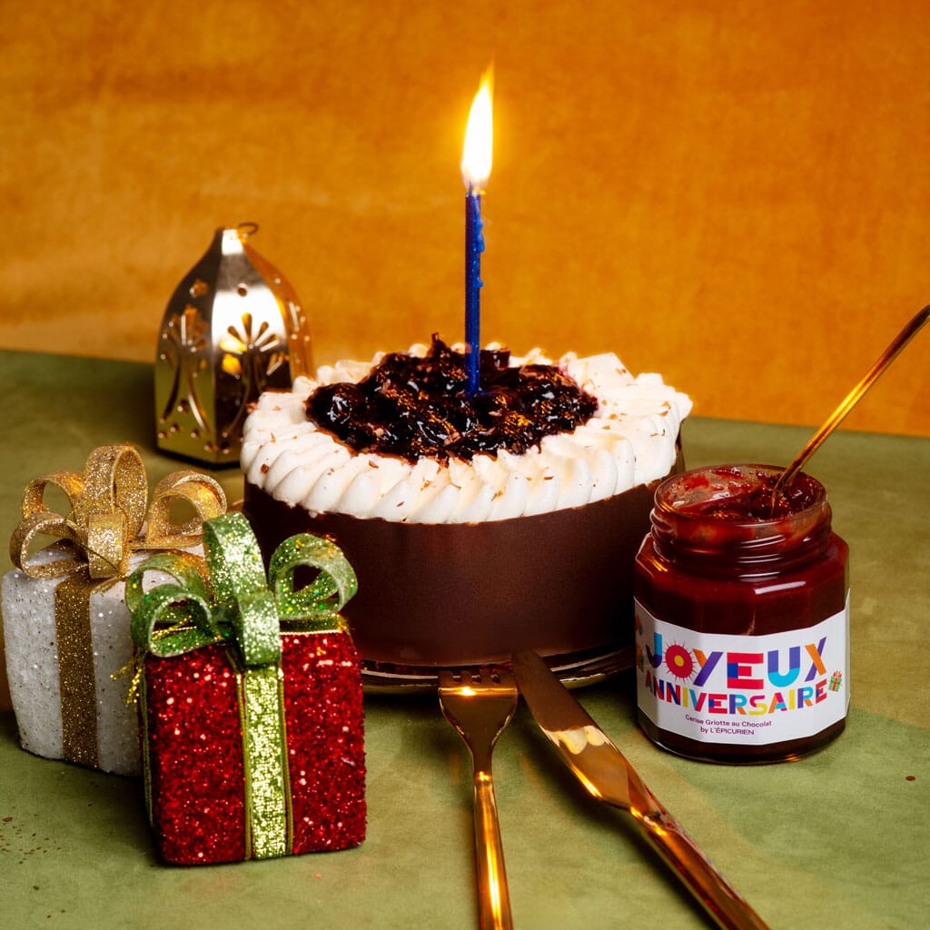 JOYEUX ANNIVERSAIRE (Cerise Griotte, Chocolat) cadeau L'Épicurien 