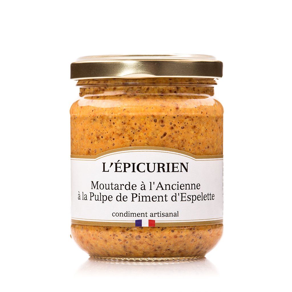 Moutarde à l'Ancienne à la Pulpe de Piment d'Espelette condiment L'Épicurien 