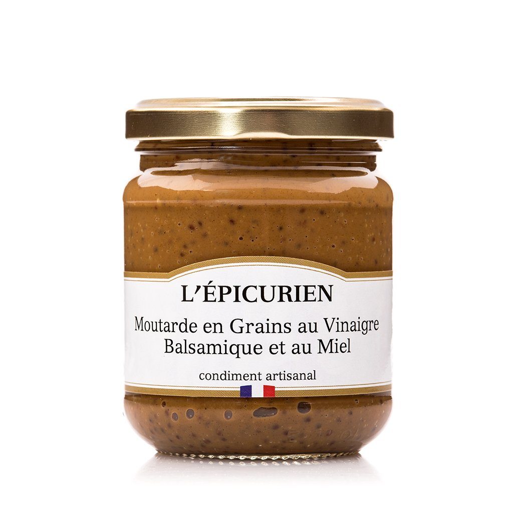 Moutarde en Grains au Vinaigre Balsamique et au Miel condiment L'Épicurien 